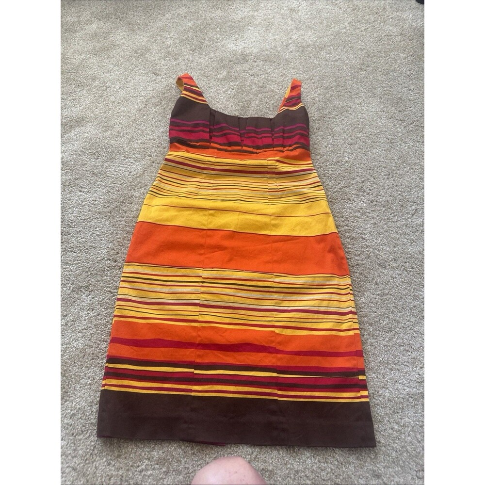Calvin Klein Sun Dress Fitted Orange Brown Stripe Empire Fitted Sz 2 Retro